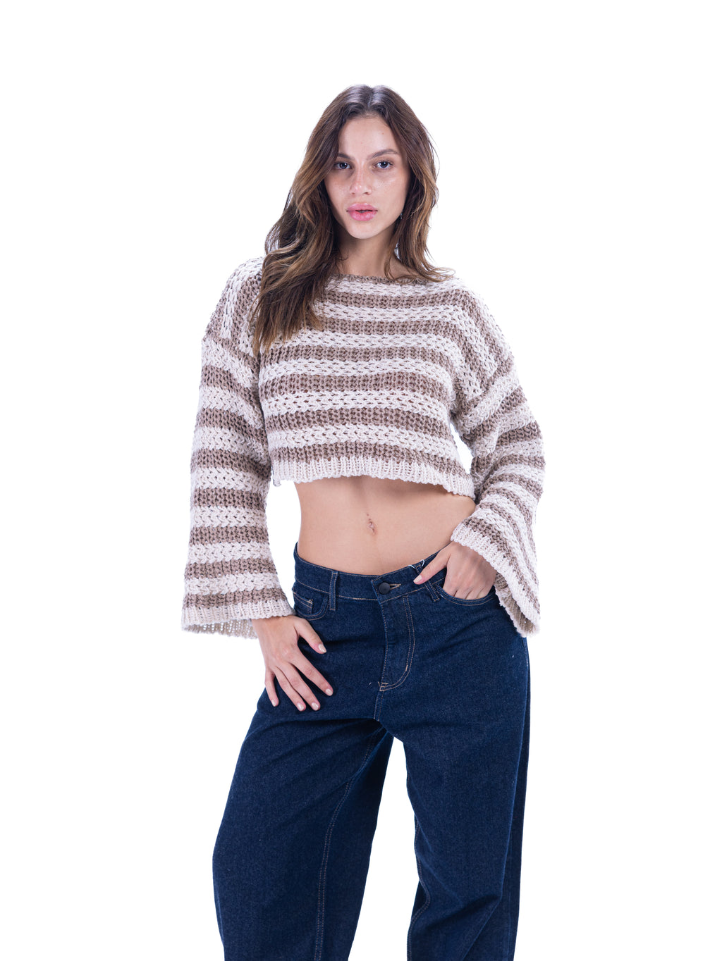 Oatmeal ripple cropped sweater
