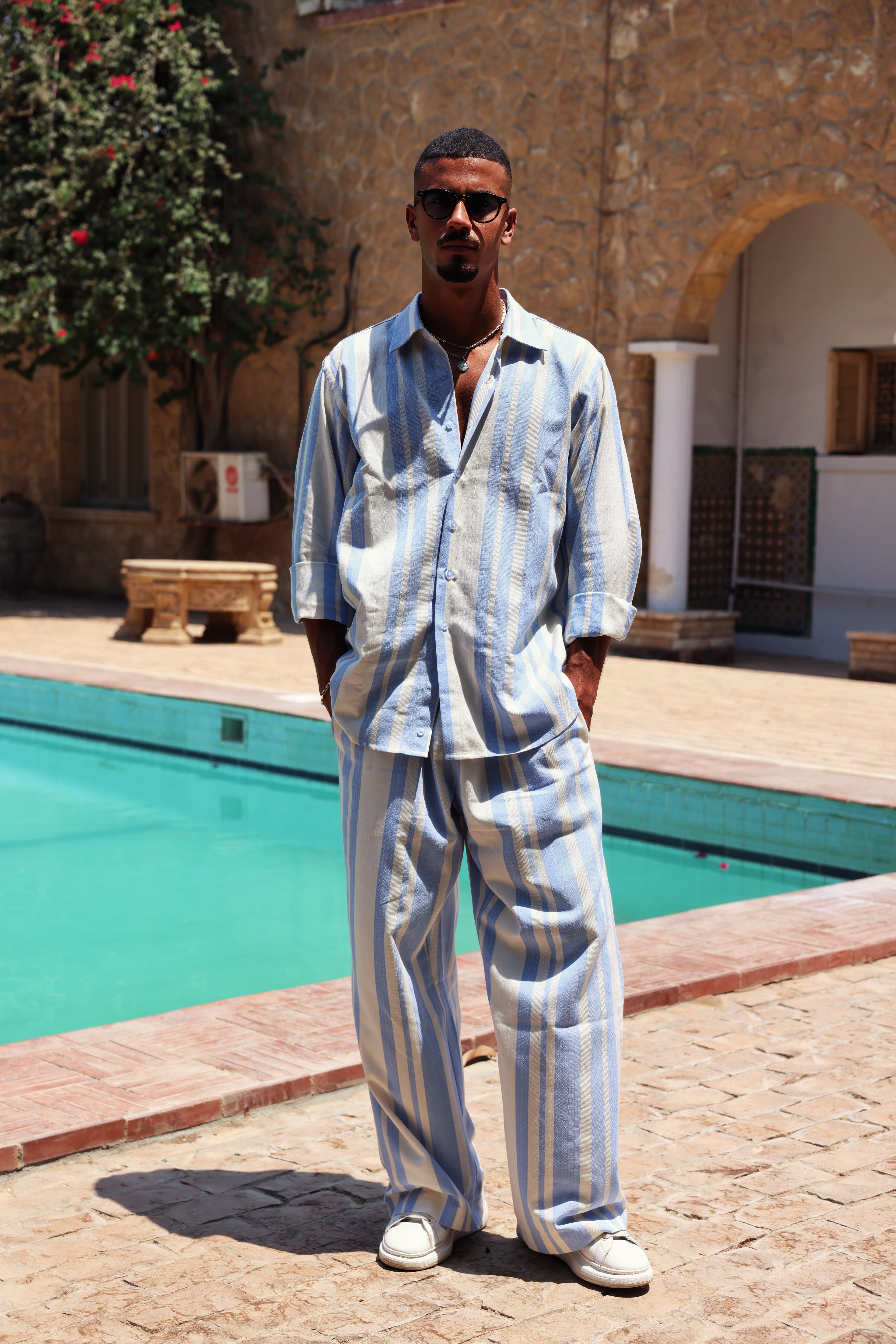 LINES PANTS IN BABY BLUE