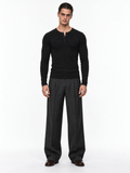 STOLCH Ribbed Henley in Black — front