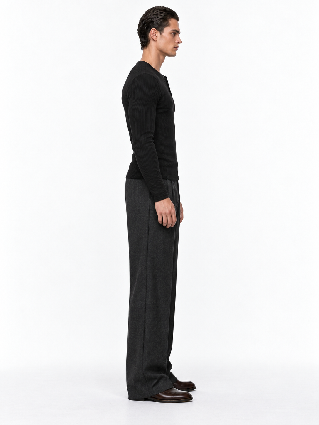STOLCH Ribbed Henley in Black — side