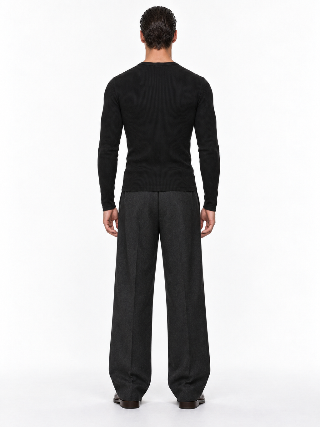 STOLCH Ribbed Henley in Black — back