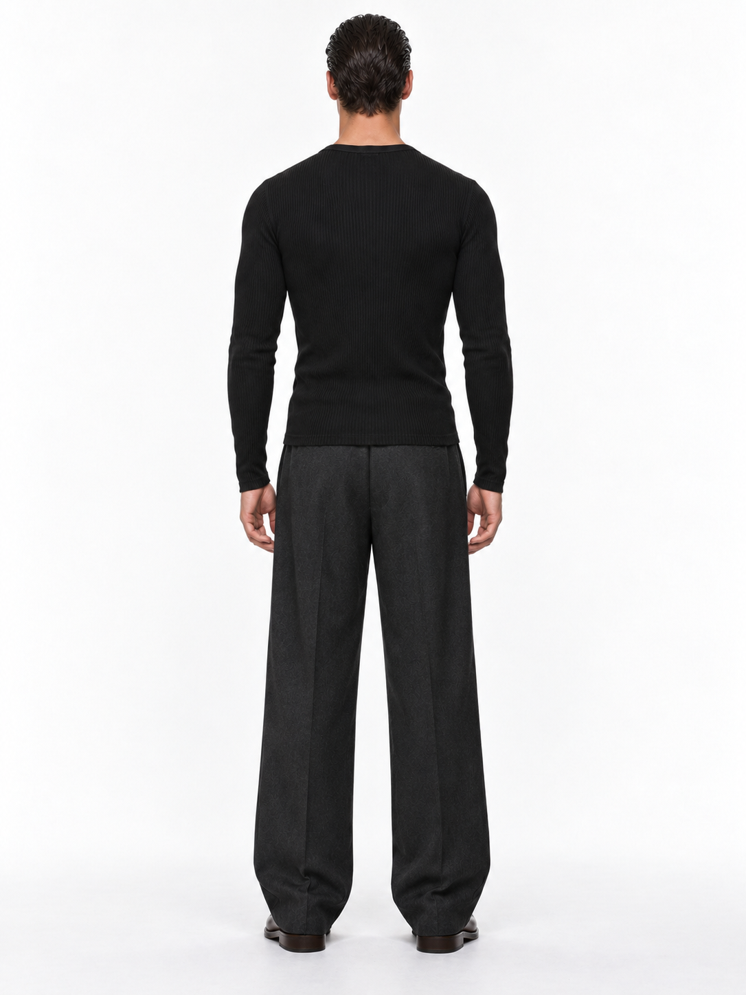 STOLCH Ribbed Henley in Black — back