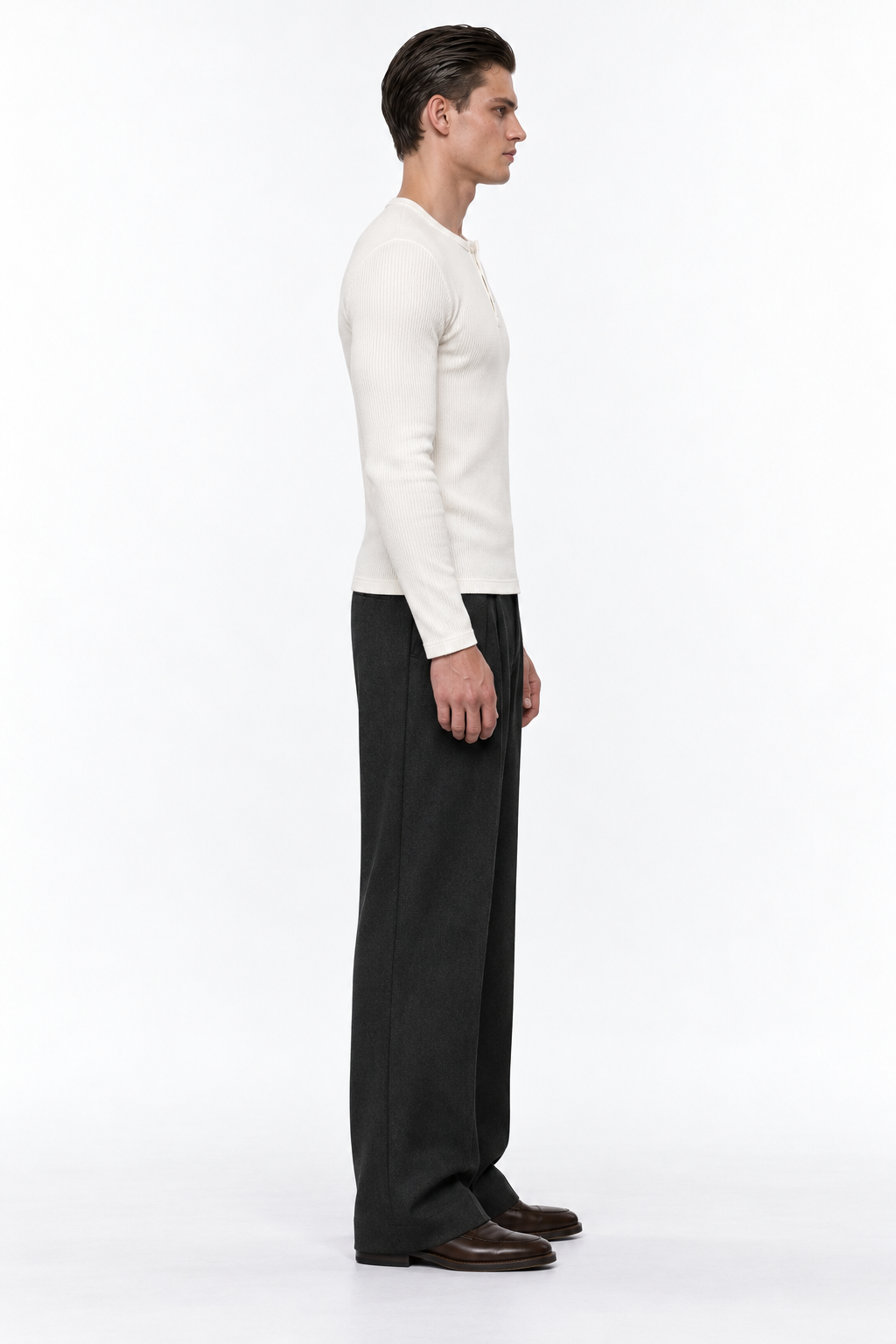 STOLCH Ribbed Henley in Off White — side