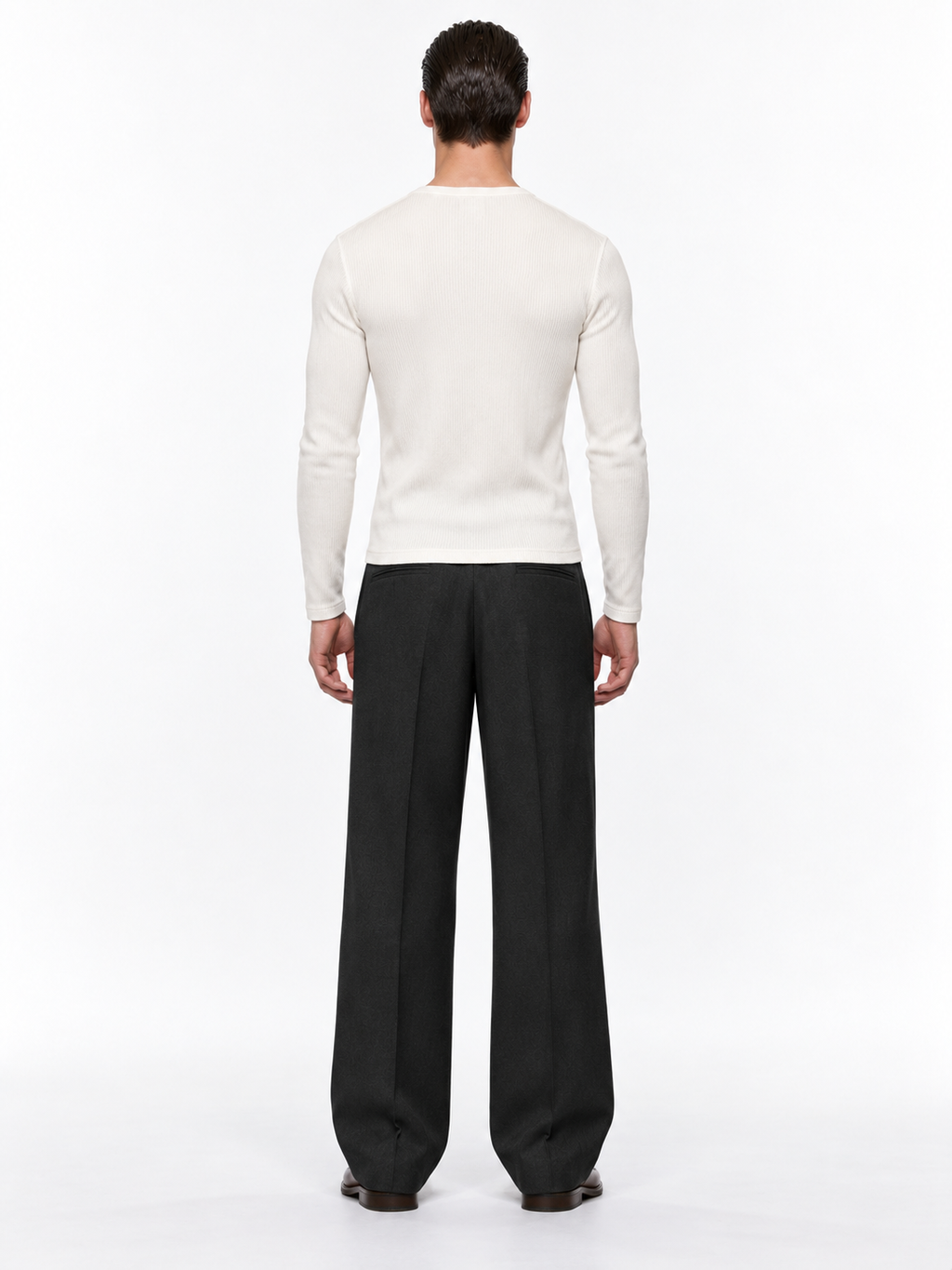 STOLCH Ribbed Henley in Off White — back