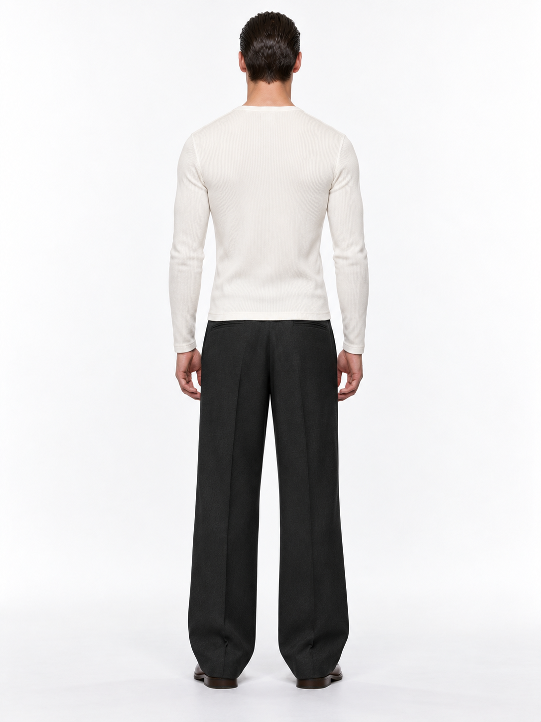 STOLCH Ribbed Henley in Off White — back