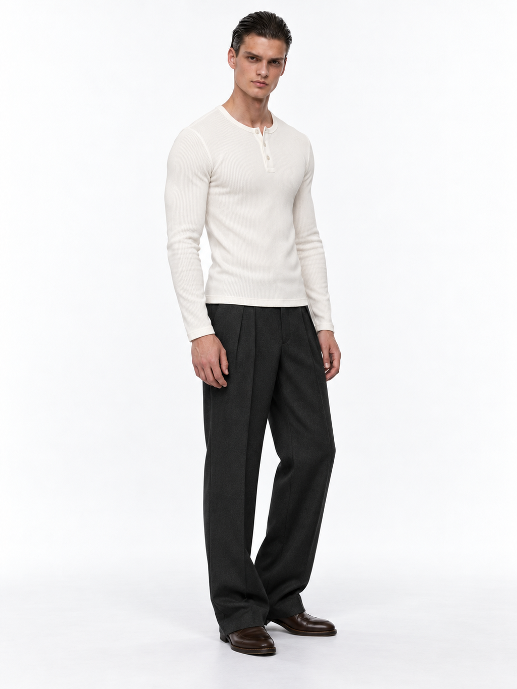 STOLCH Ribbed Henley in Off White — variation