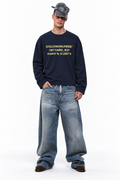 STOLCH 1967 Cairo Long Sleeve — Navy with yellow print, front