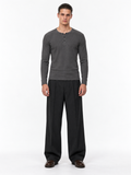 STOLCH Ribbed Henley in Dark Grey — front
