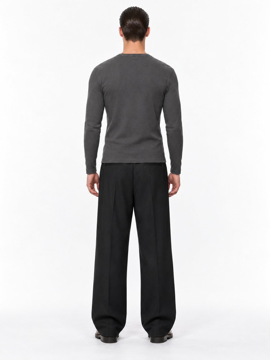 STOLCH Ribbed Henley in Dark Grey — back