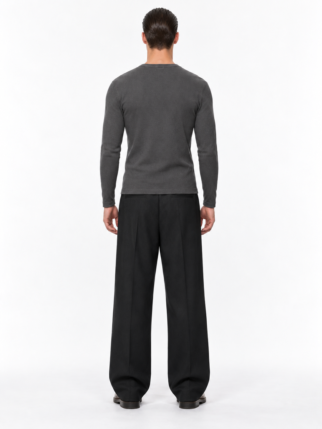 STOLCH Ribbed Henley in Dark Grey — back