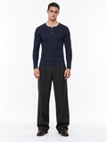 STOLCH Ribbed Henley in Dark Navy — front