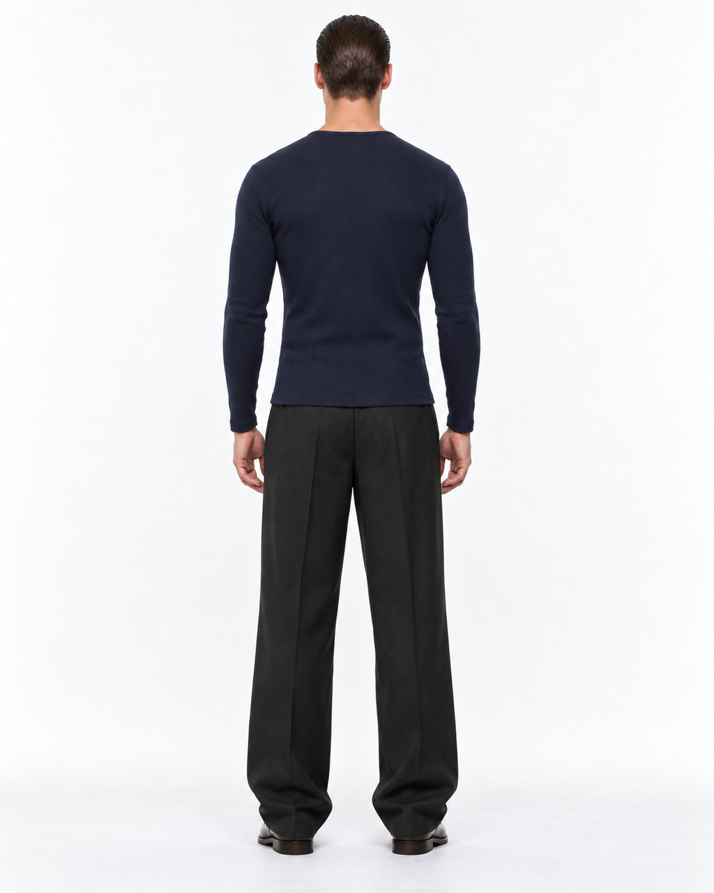 STOLCH Ribbed Henley in Dark Navy — back