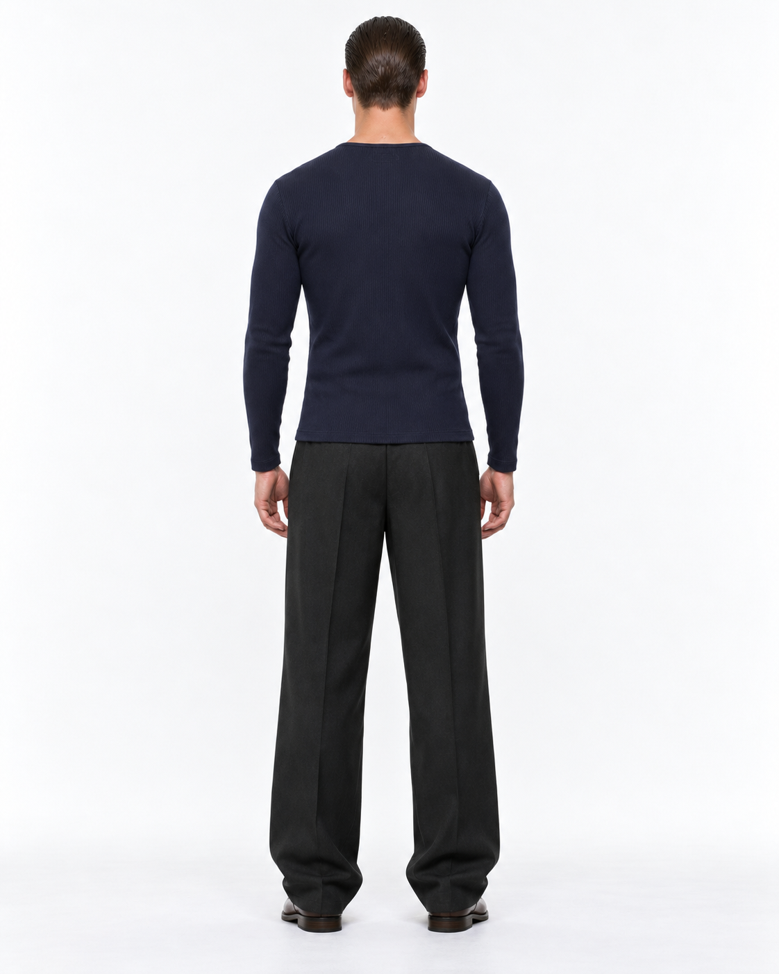 STOLCH Ribbed Henley in Dark Navy — back
