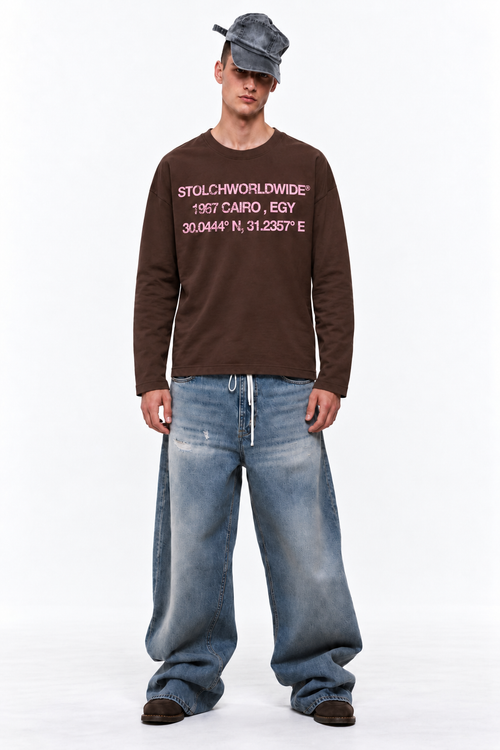 STOLCH 1967 Cairo Long Sleeve — Brown with pink print, front