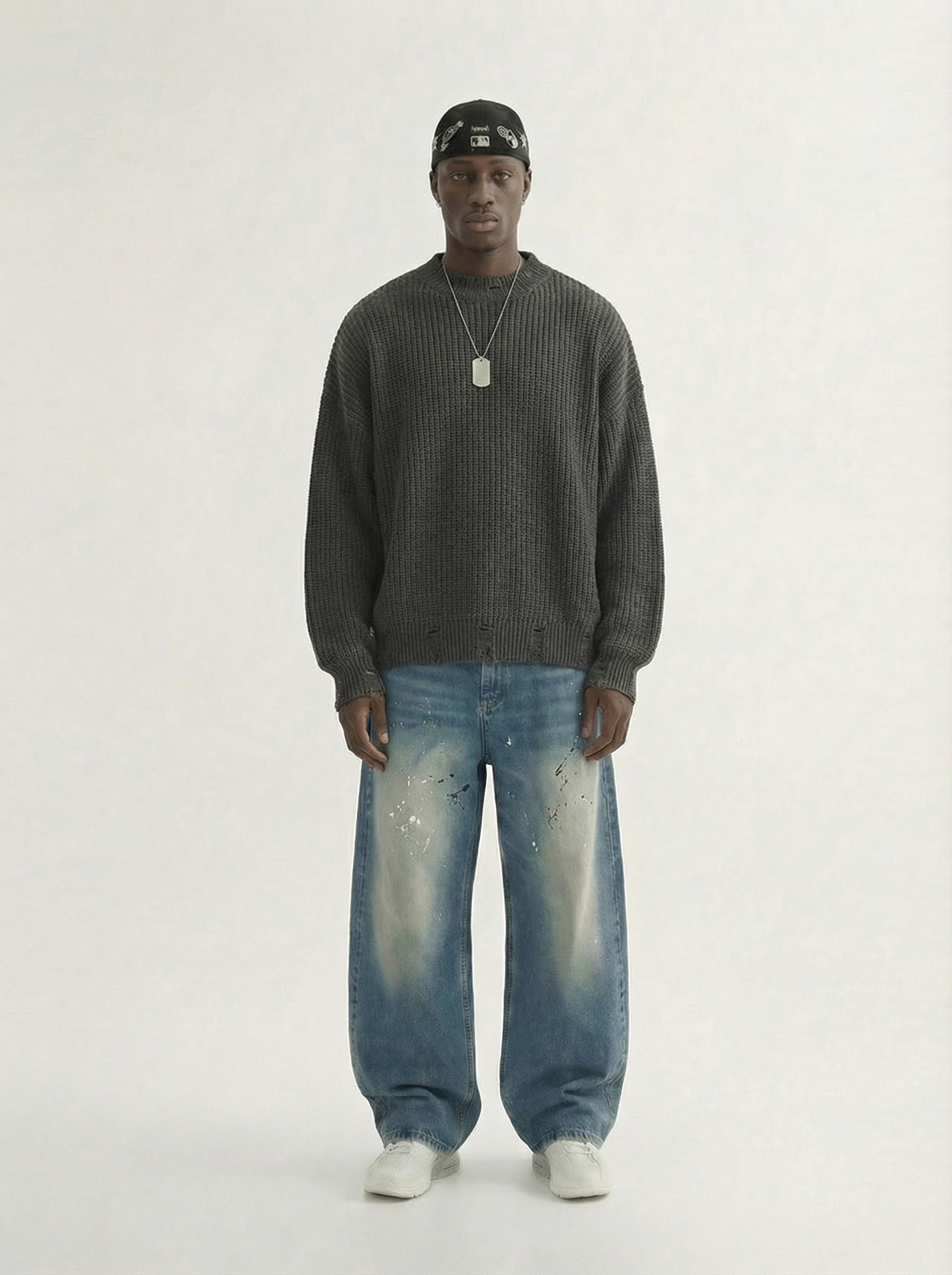 Dark grey ripped knit