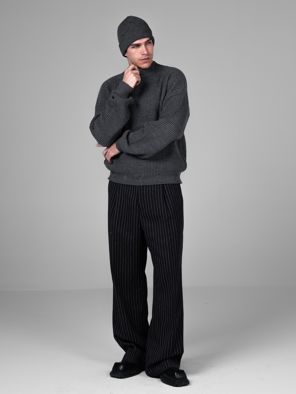 Dark grey ripped knit