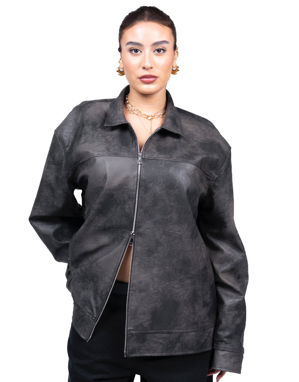 Grey washed leather jacket