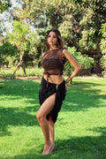 CROPPED KNITTED TOP BROWN