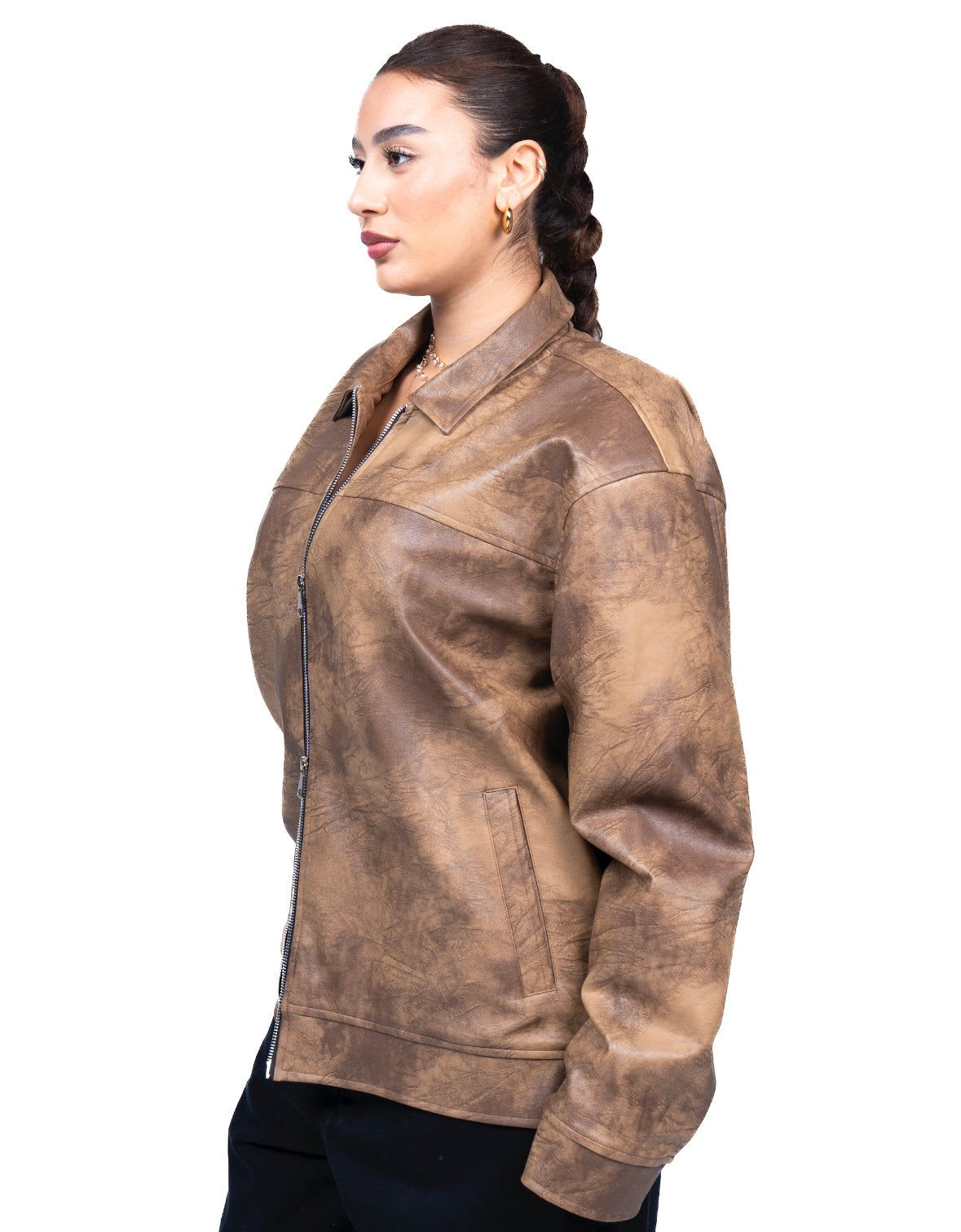 Brown washed leather jacket