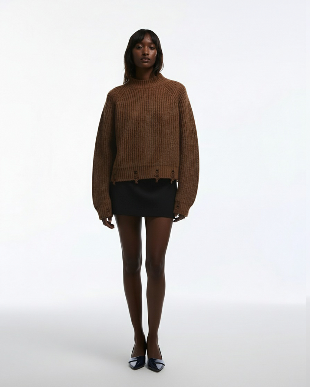 Dark brown ripped knit
