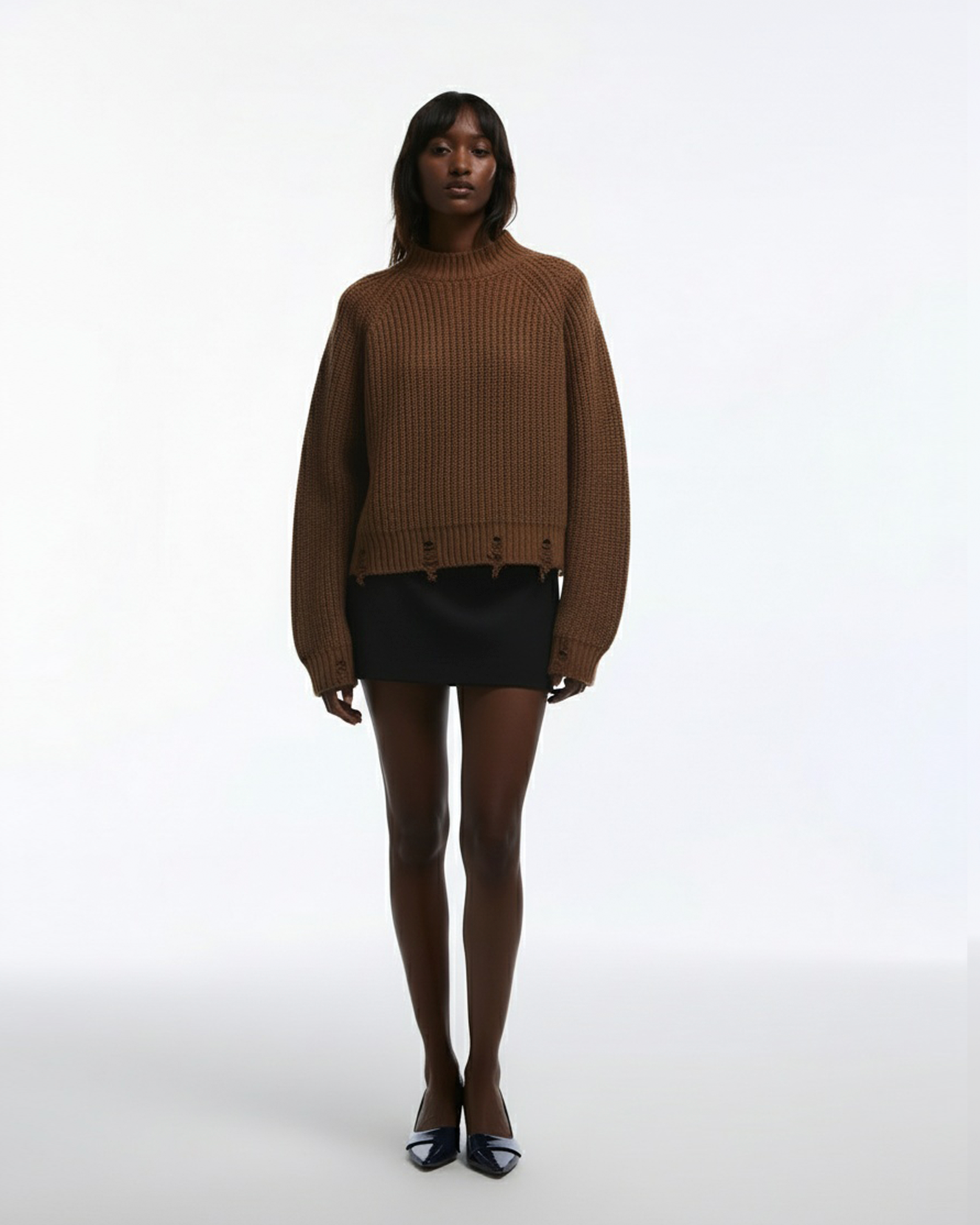 Dark brown ripped knit