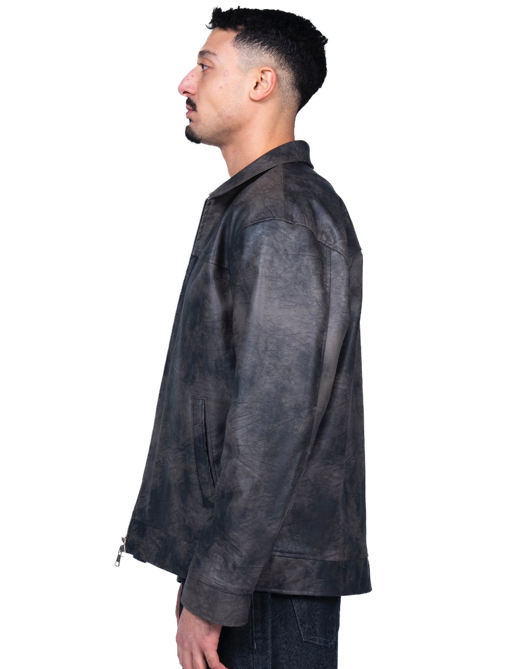 Grey washed leather jacket