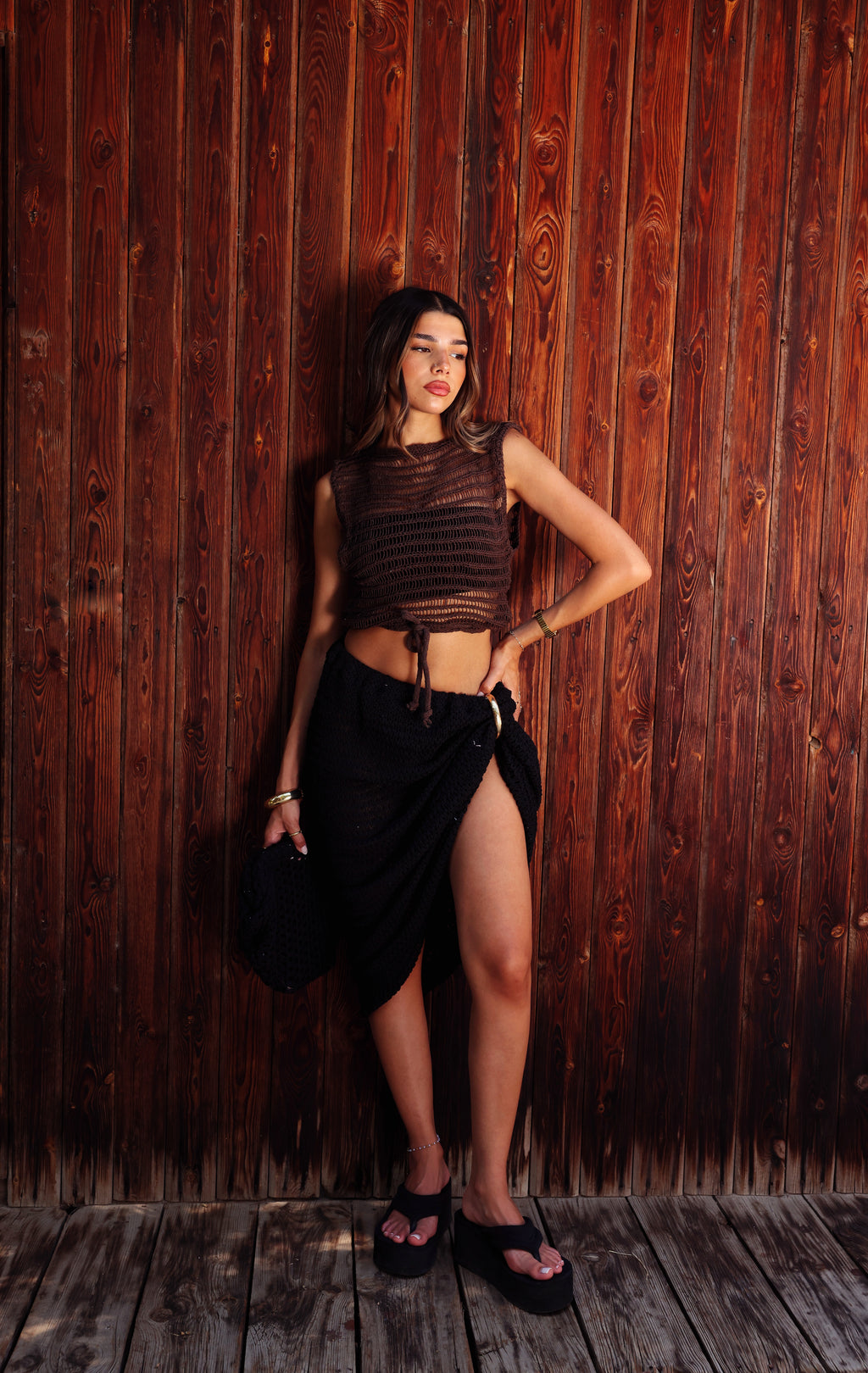 CROPPED KNITTED TOP BLACK