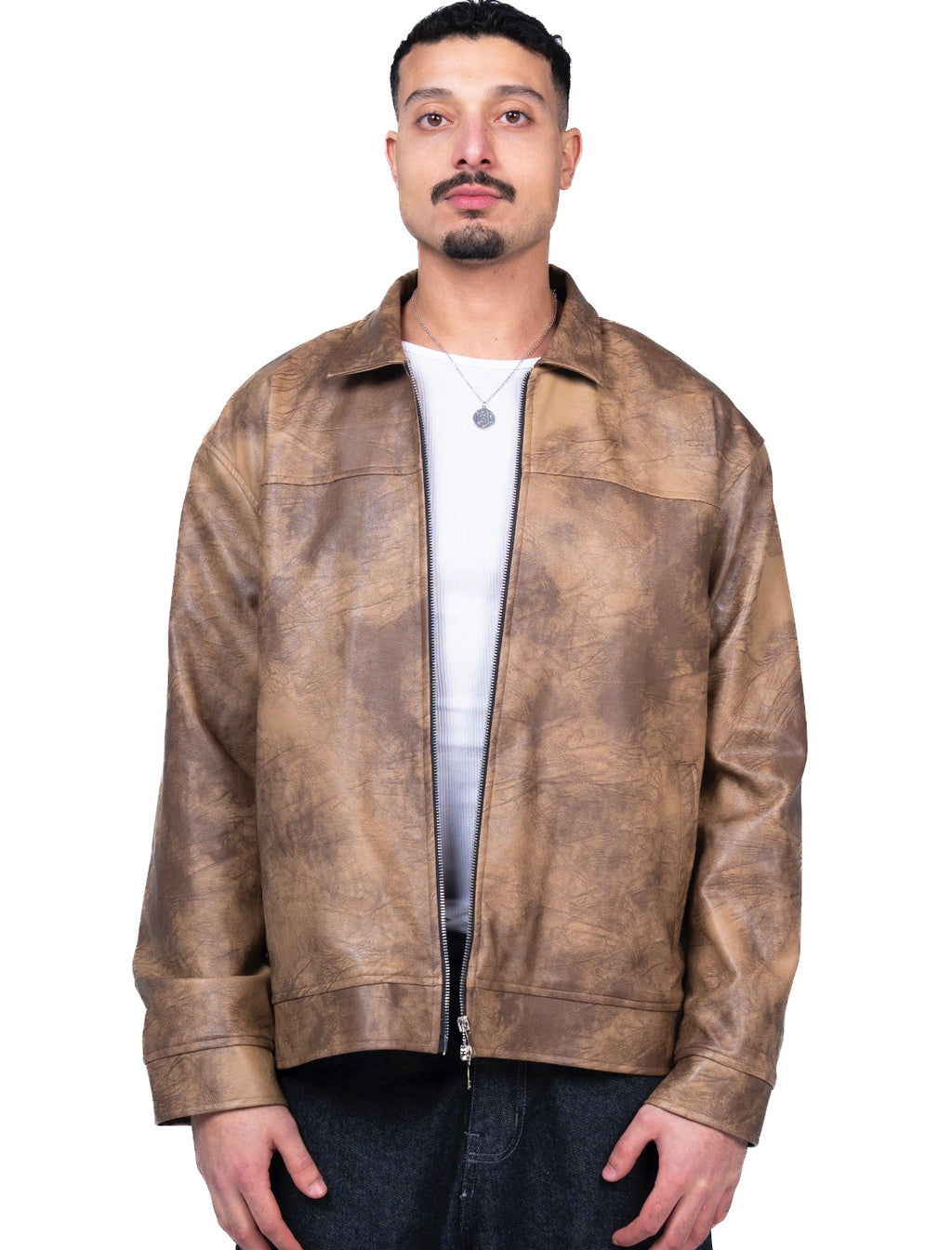 Brown washed leather jacket
