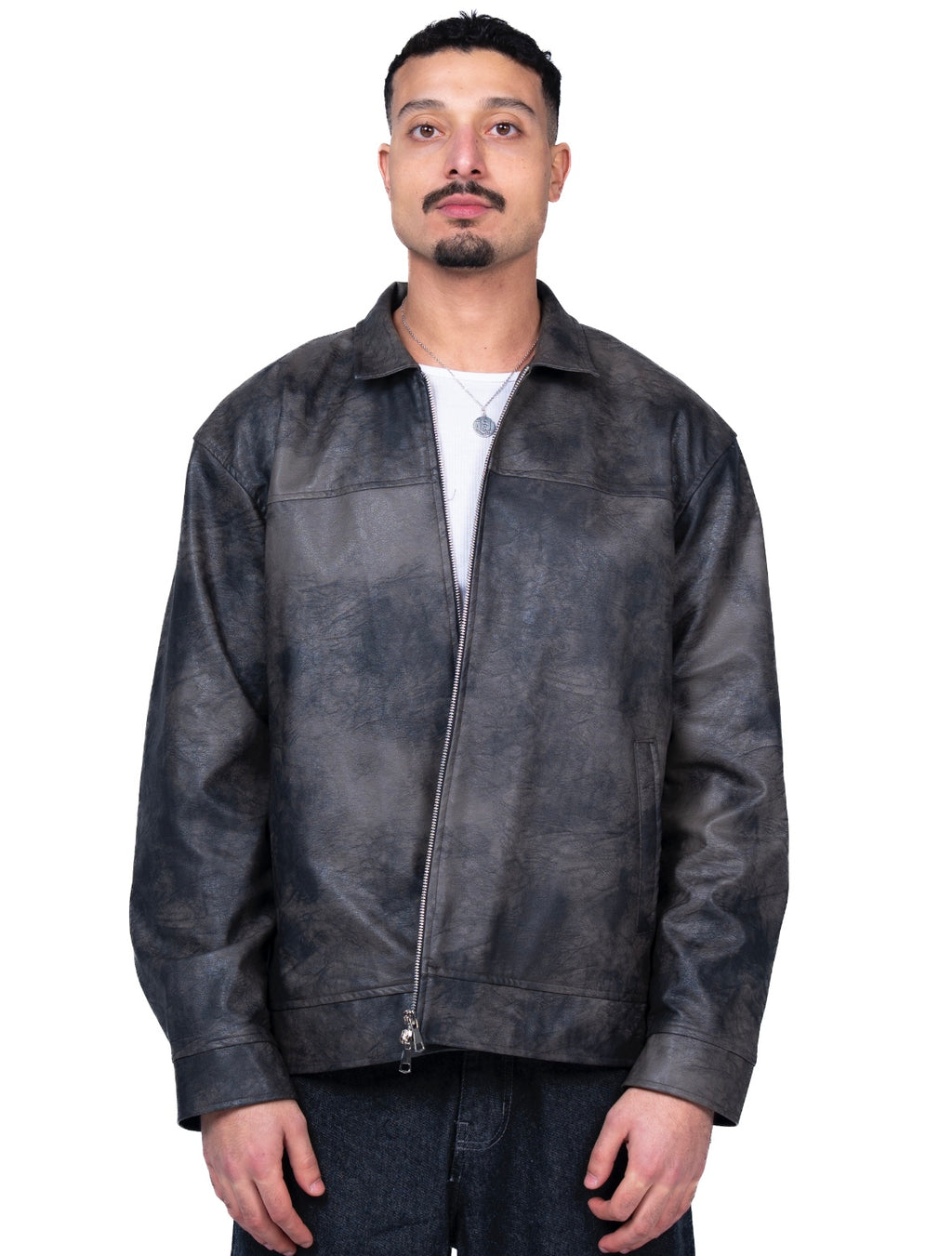 Grey washed leather jacket