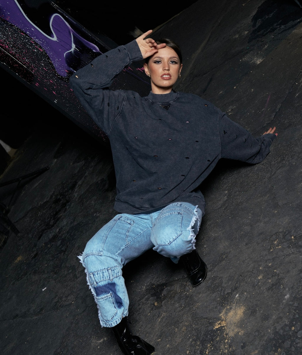 Washed grey crewneck