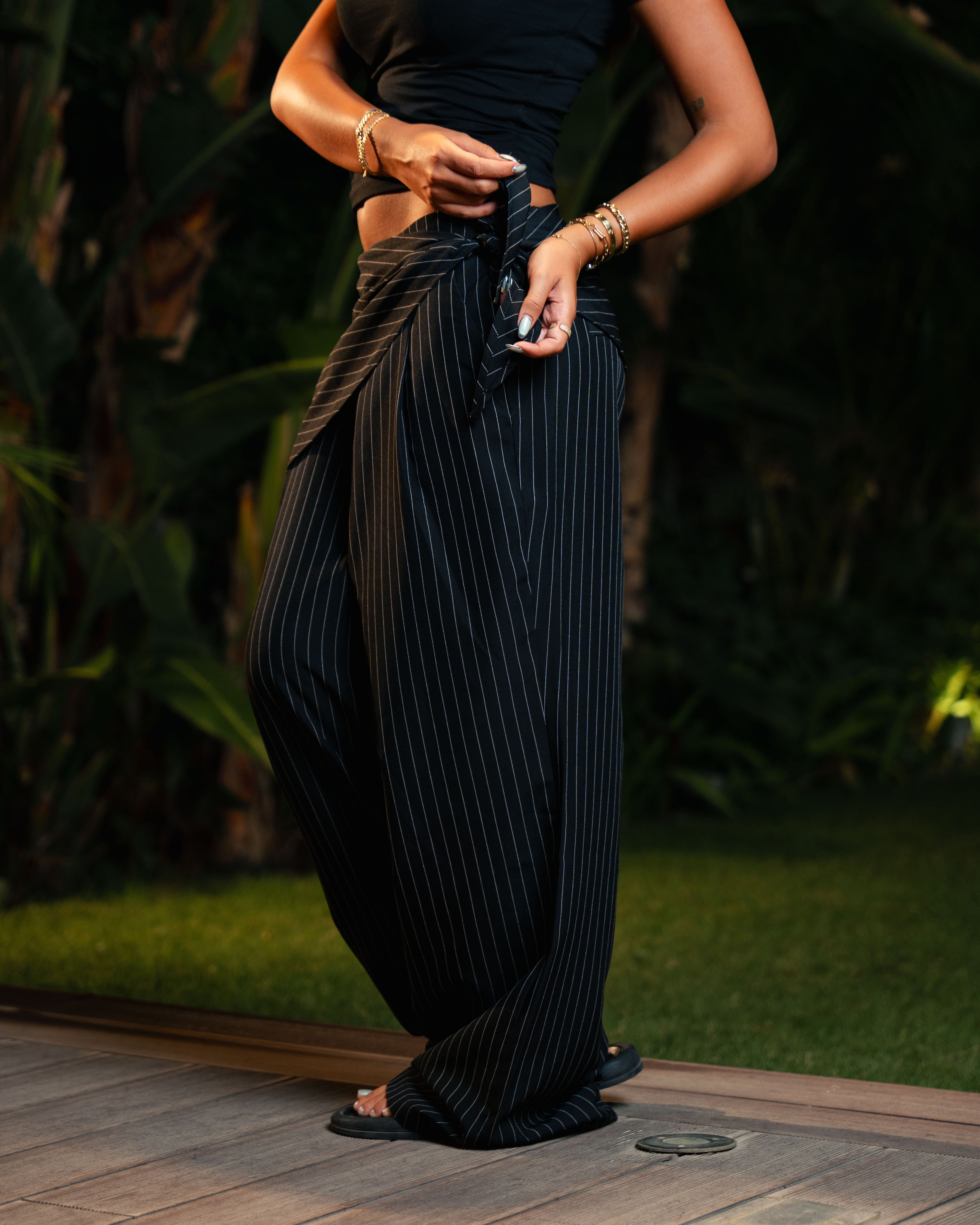 black striped scarf pants
