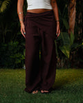 burgundy linen scarf pants