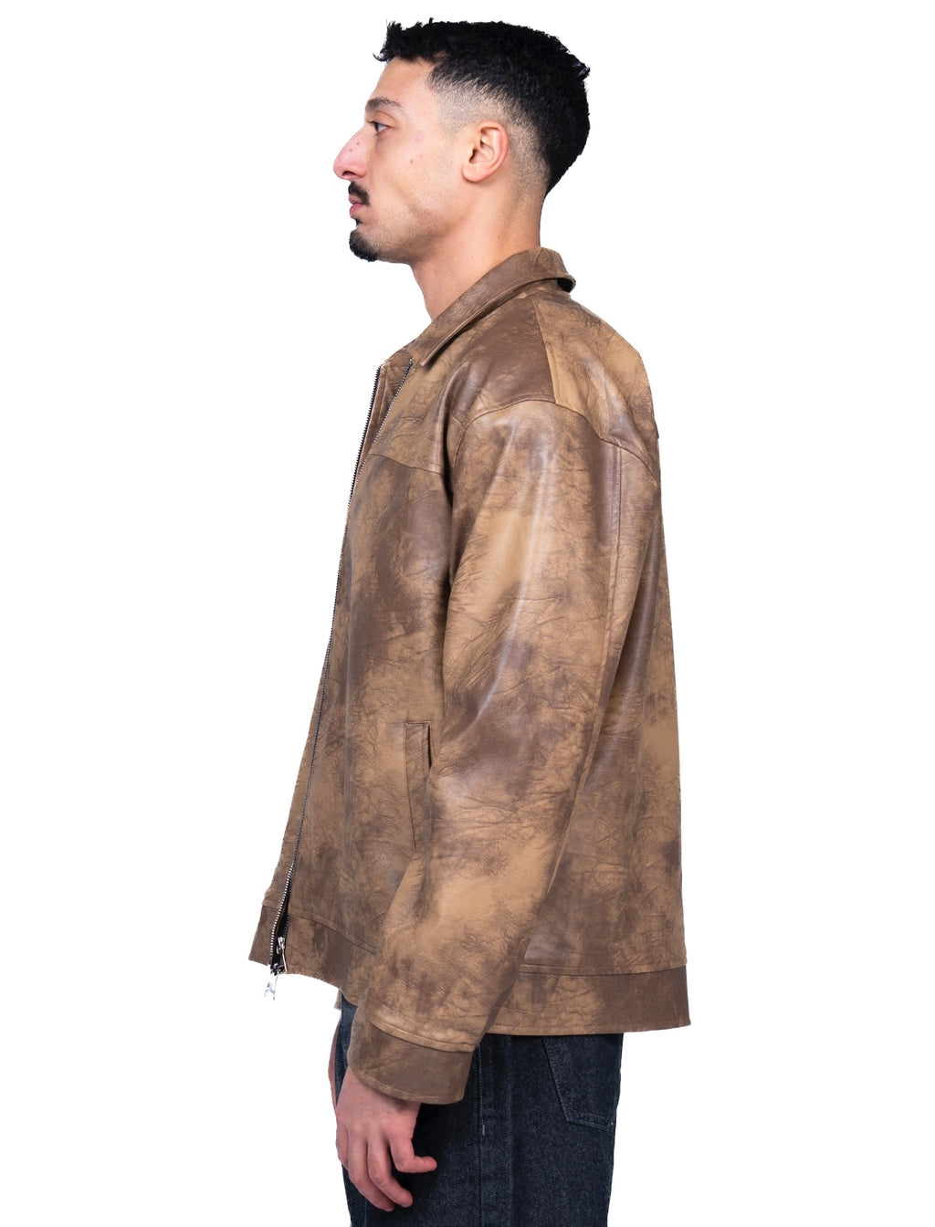 Brown washed leather jacket
