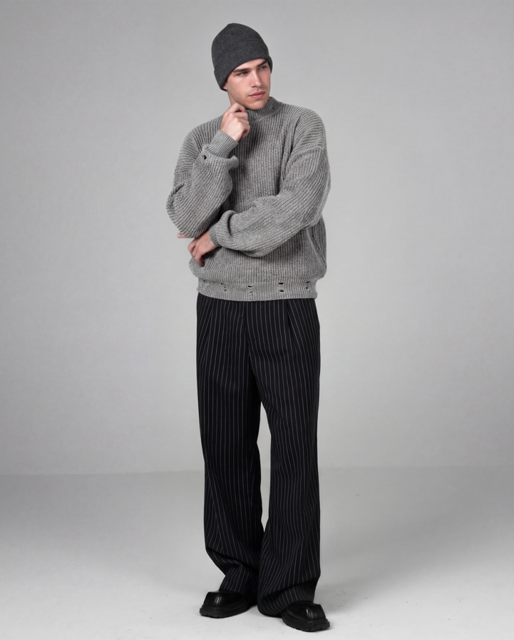 Light grey ripped knit