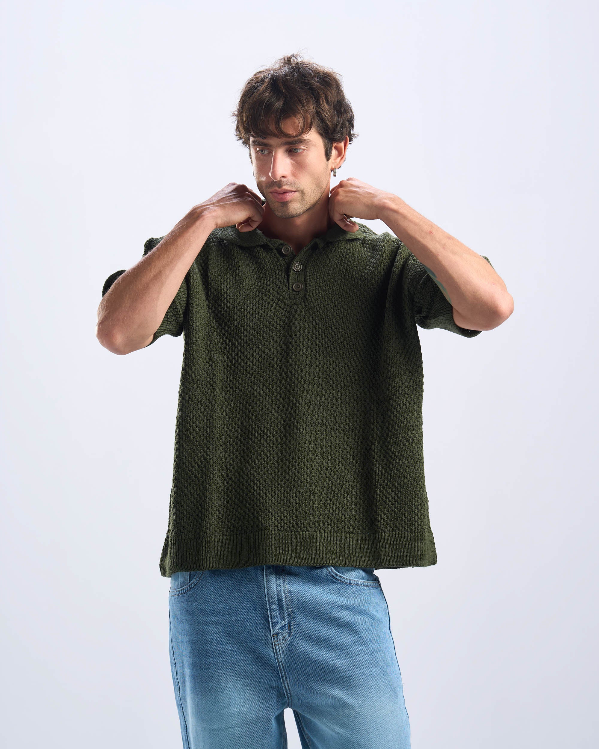 Olive Polo Knitted Tee