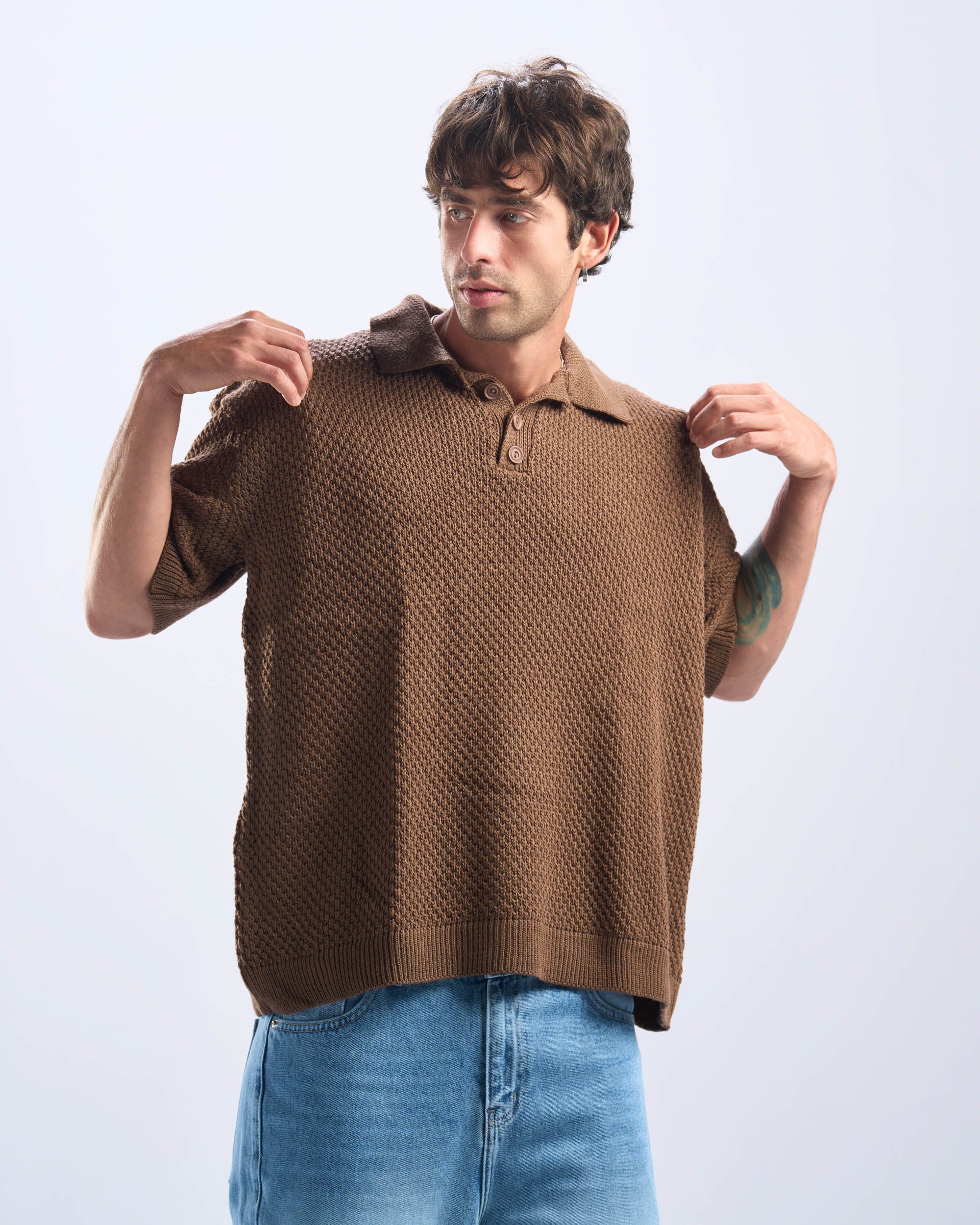 Brown Polo Knitted Tee