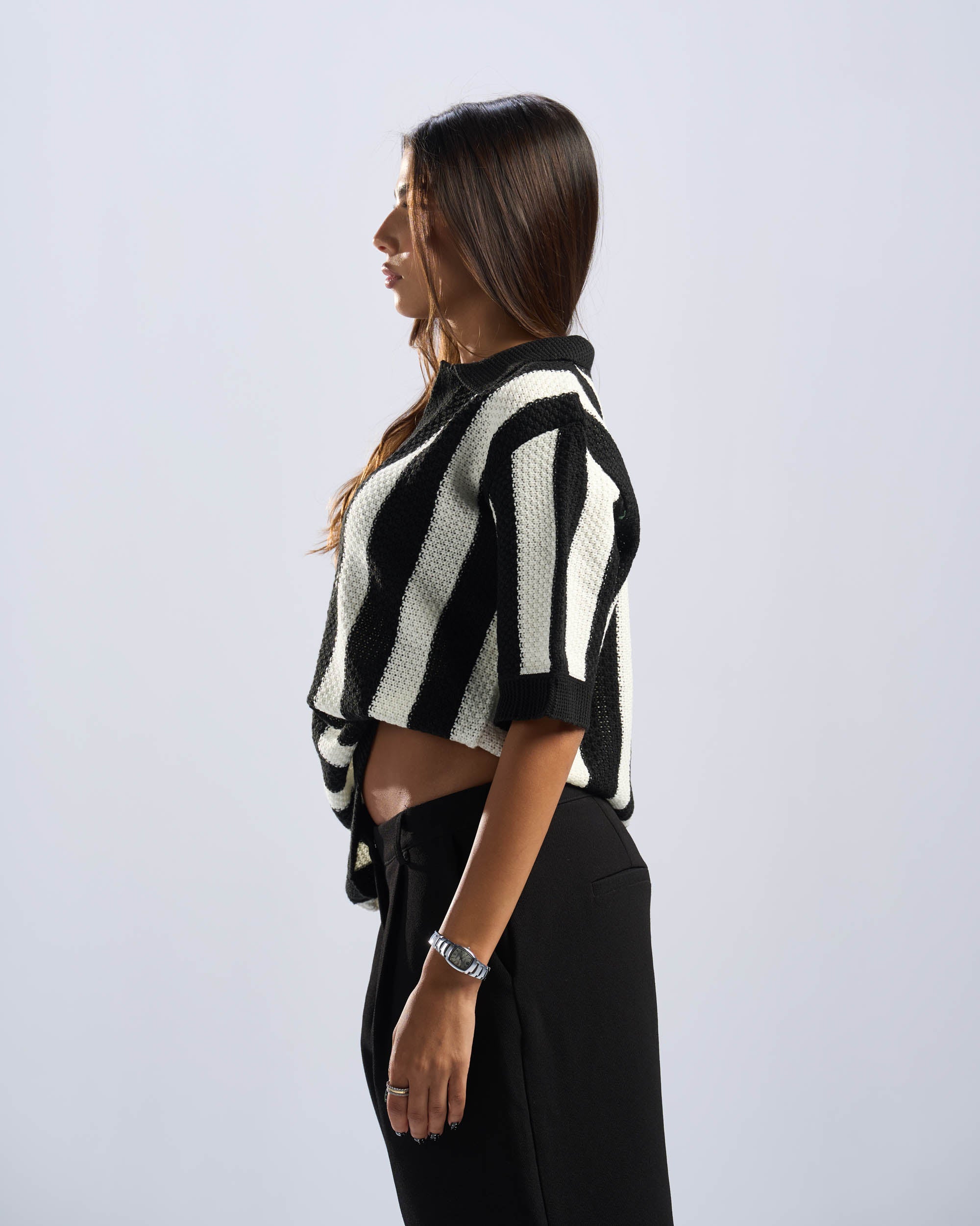Black Stripped Polo Knitted Tee