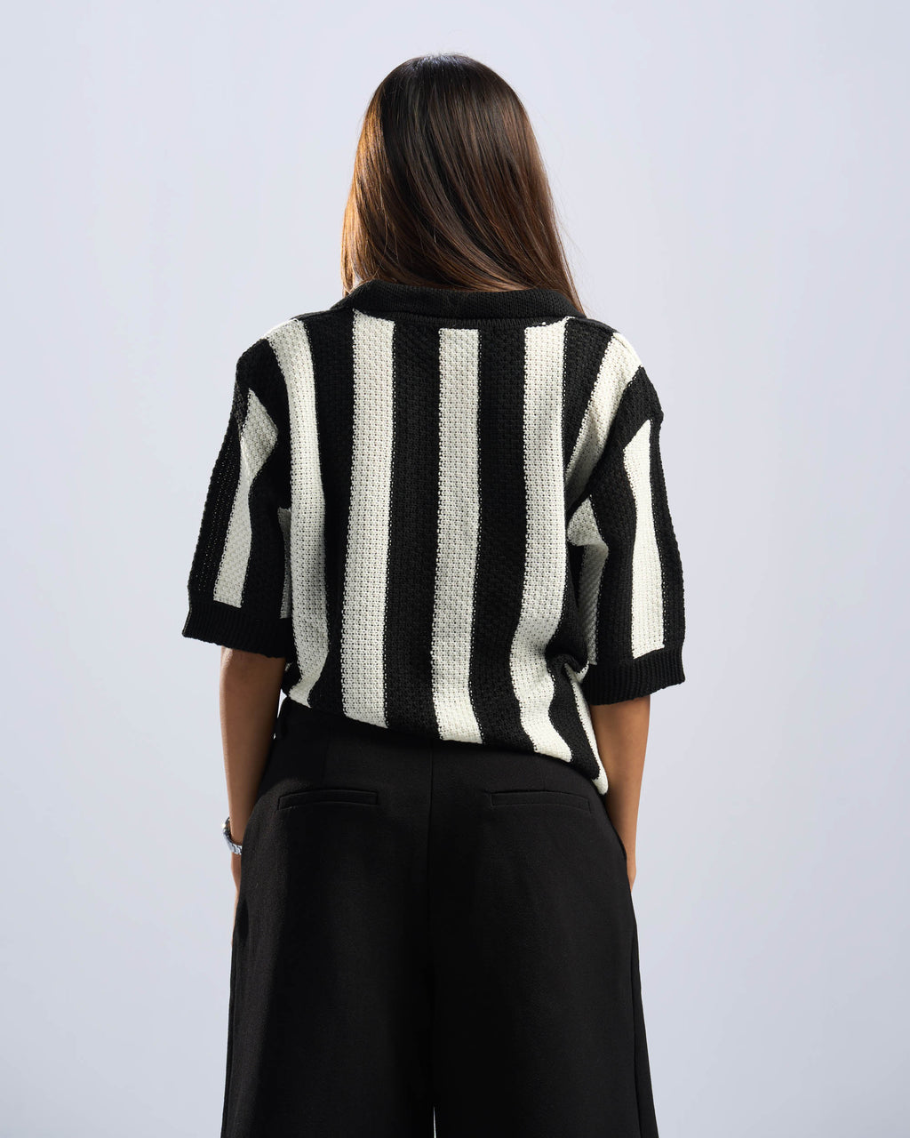 Black Stripped Polo Knitted Tee