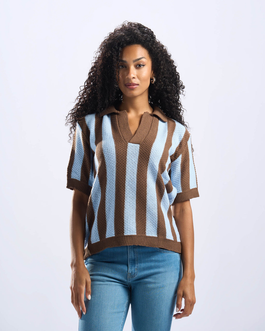 Brown x Baby Blue Stripped Polo Knitted Tee