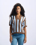 Brown x Baby Blue Stripped Polo Knitted Tee