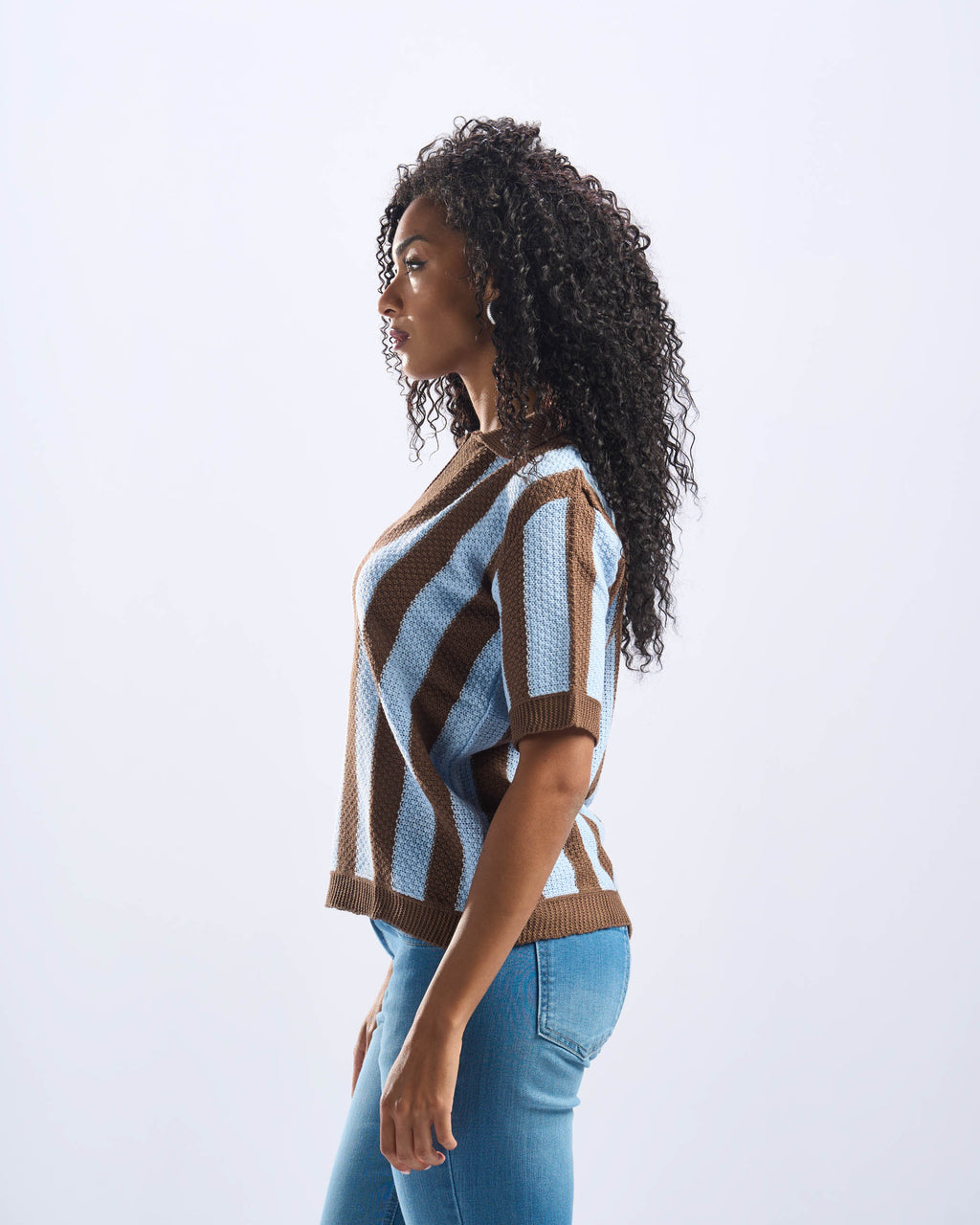 Brown x Baby Blue Stripped Polo Knitted Tee
