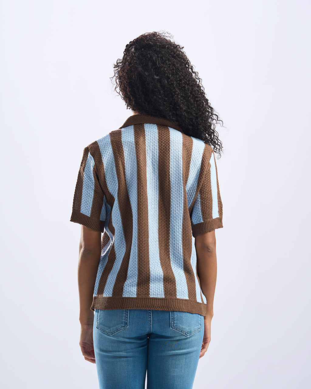 Brown x Baby Blue Stripped Polo Knitted Tee