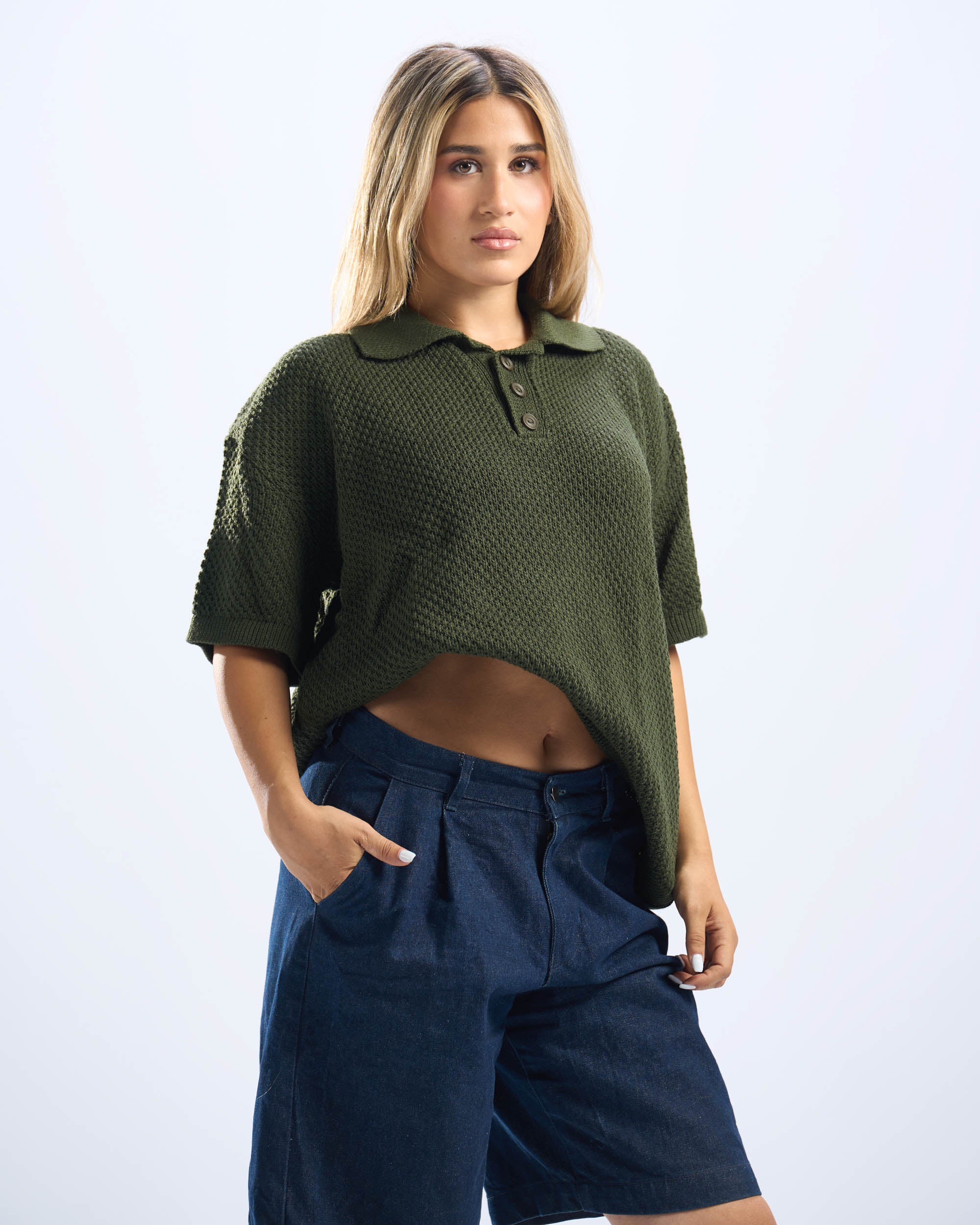 Olive Polo Knitted Tee