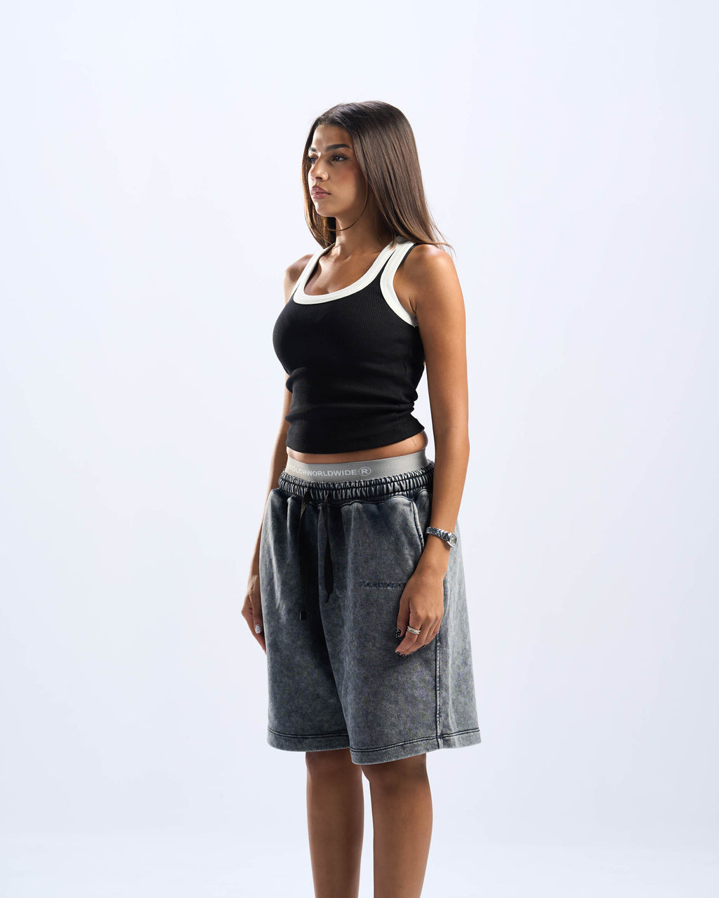washed grey basic short