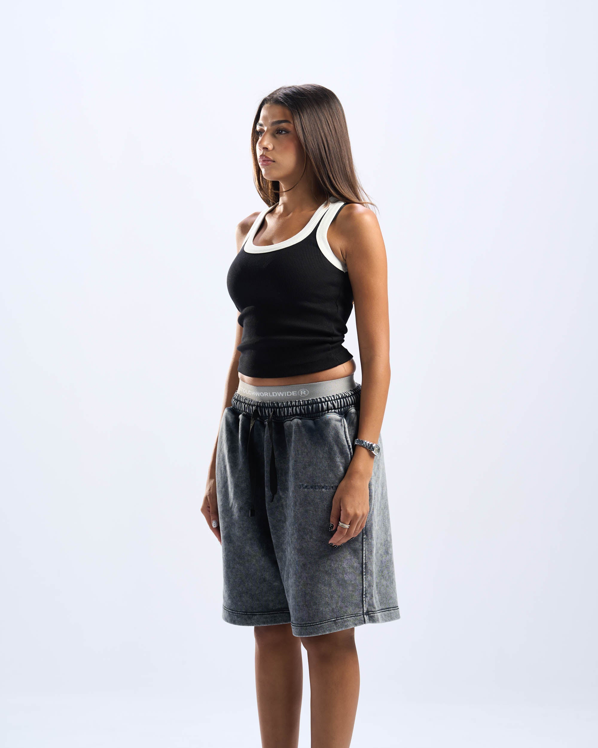 washed grey basic short