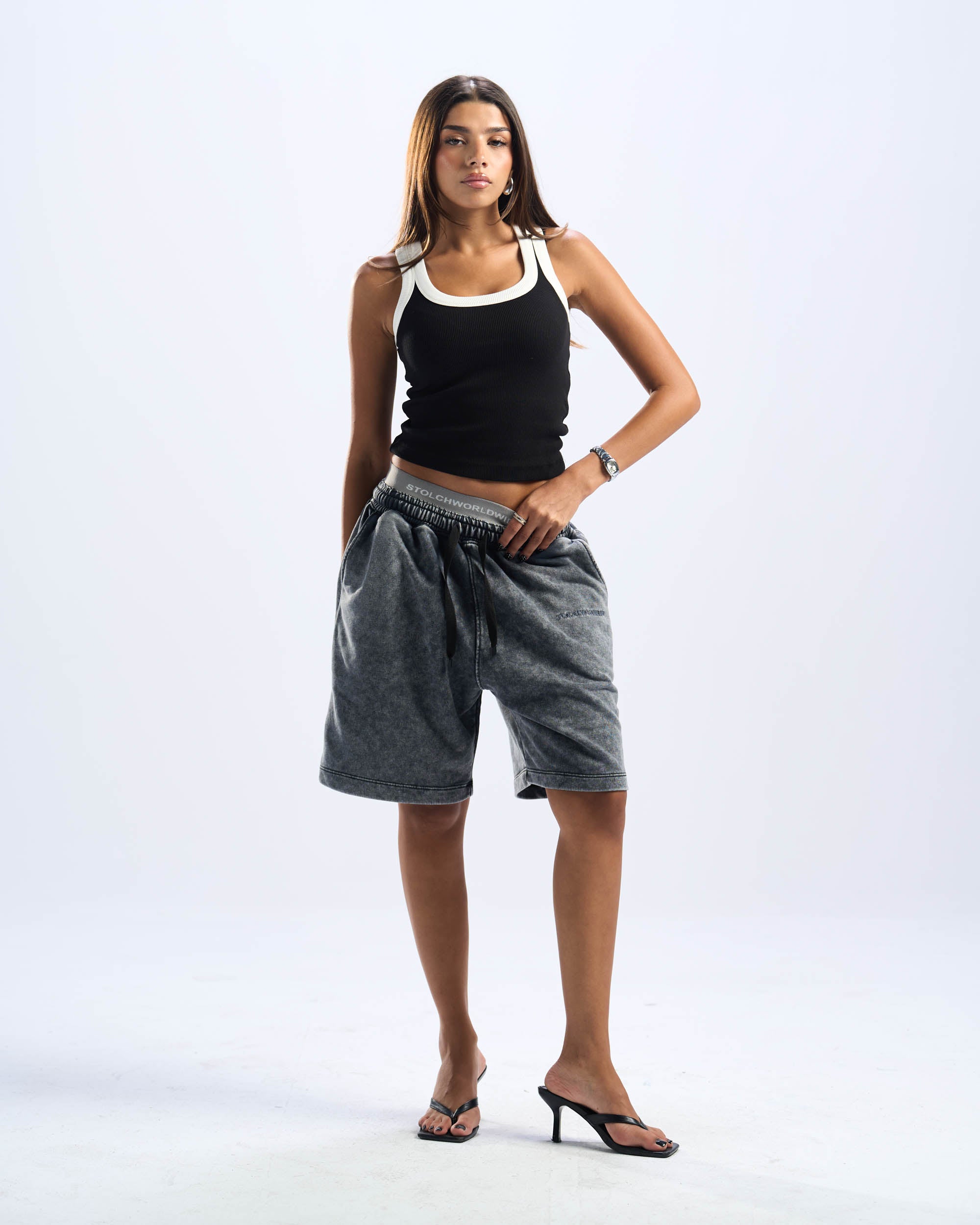 washed grey basic short