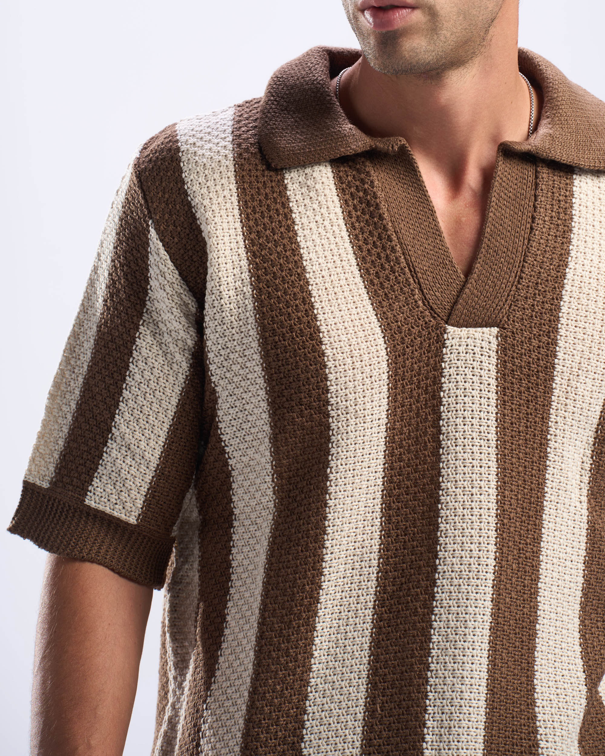 Brown x Beige Stripped Polo Knitted Tee