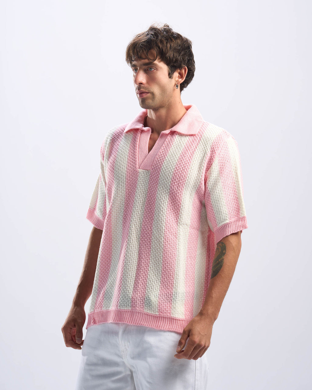 Pink Stripped Polo Knitted Tee