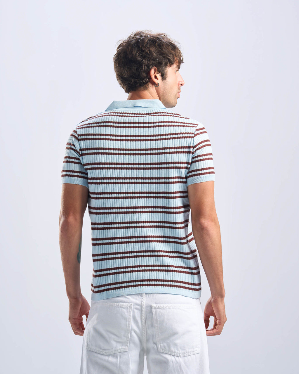 Brown x Baby Blue Stripped Cotton Polo Men