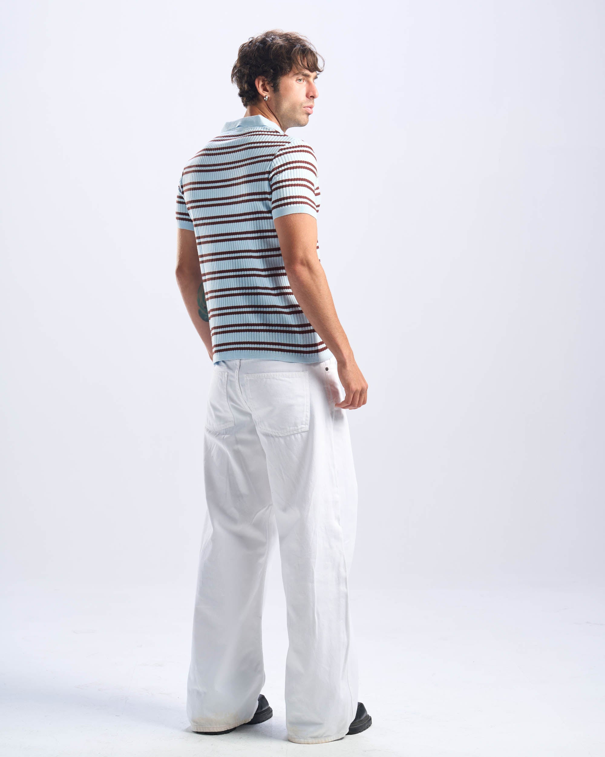 Brown x Baby Blue Stripped Cotton Polo Men